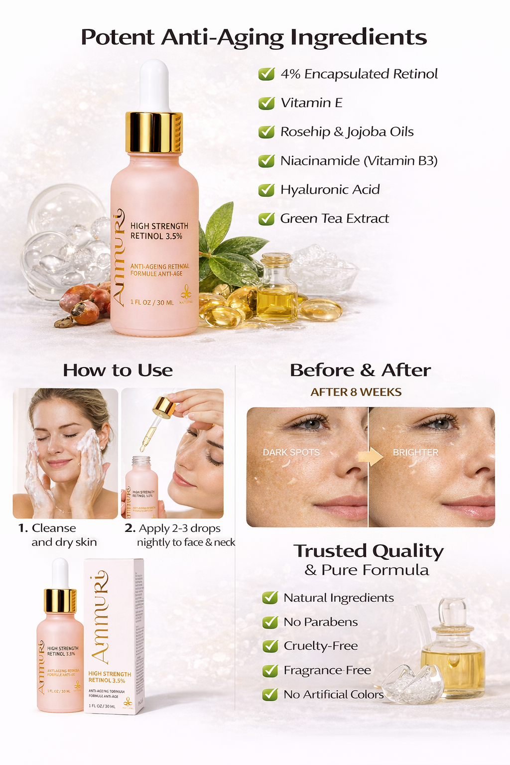 High Strength Retinol 3.5% Serum for Anti-Ageing & Skin Firming | Ammuri