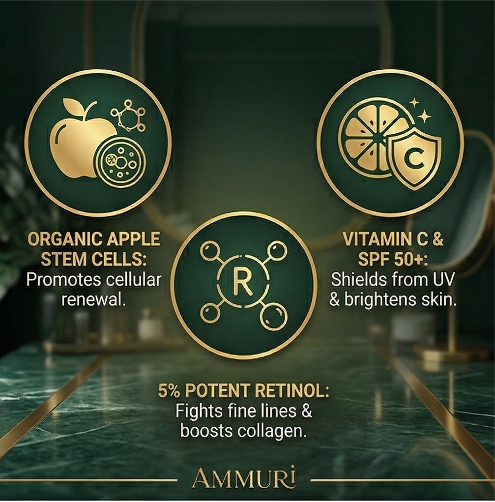 Vitamin C & Retinol Serum with SPF 50 Cream for Brightening Skincare Routine | Ammuri