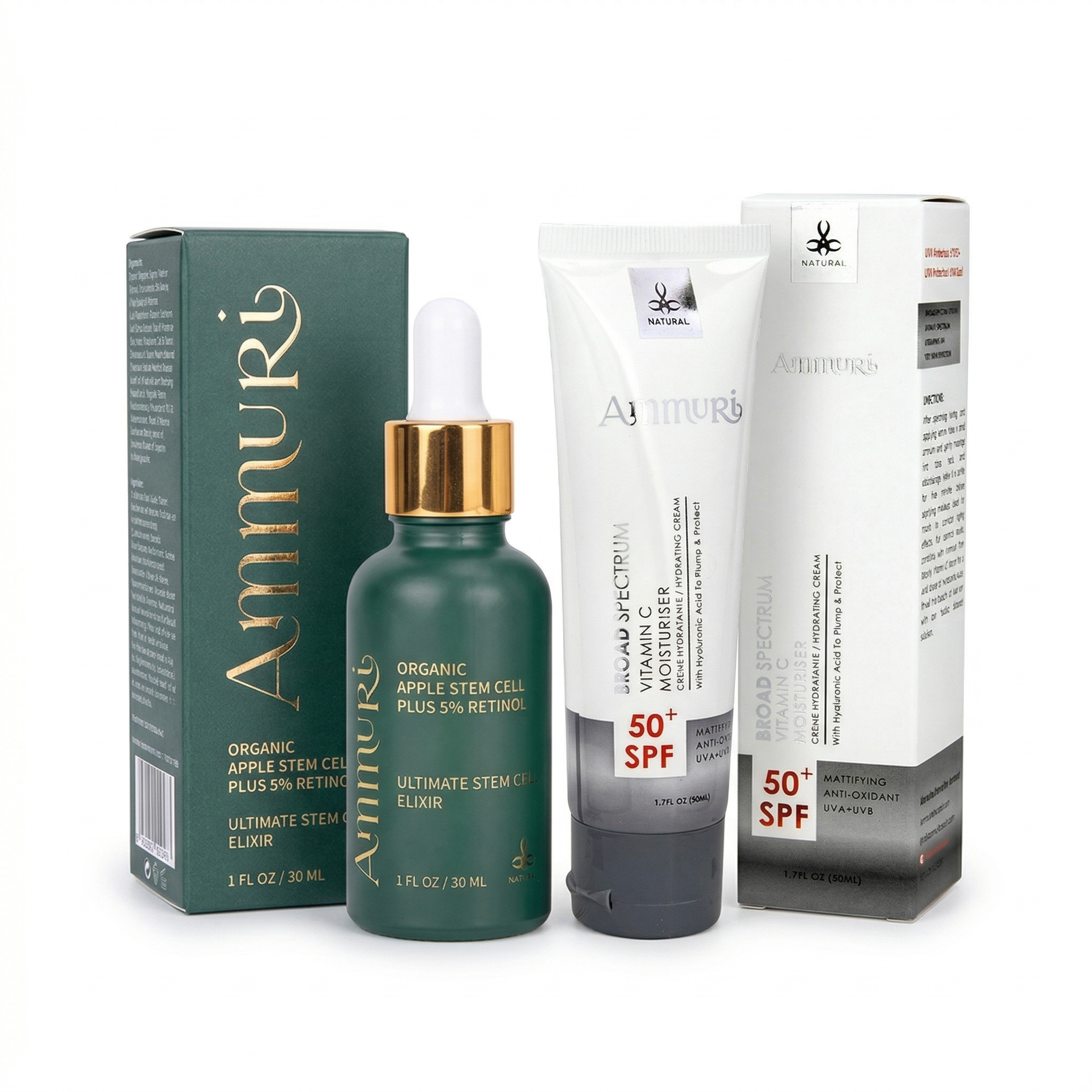 Vitamin C & Retinol Serum with SPF 50 Cream for Brightening Skincare Routine | Ammuri